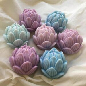 Handmade Lotus Candles with detailed petal designs, crafted from eco-friendly soy wax — perfect for home décor, festive setups, and gifting.