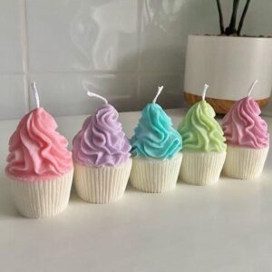 Handmade Cupcake Candle with frosting-like detailing, crafted from eco-friendly soy wax — perfect for décor, birthdays, and gifting.