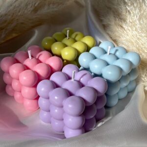 Handmade 3D Bubble Candle crafted from eco-friendly soy wax, featuring a cube of rounded bubbles — perfect for modern décor and gifting.