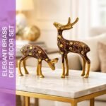 Brass Deer Couple Showpiece Set of 2 Elegant Home Office Decoration 13cm Height - Image 4