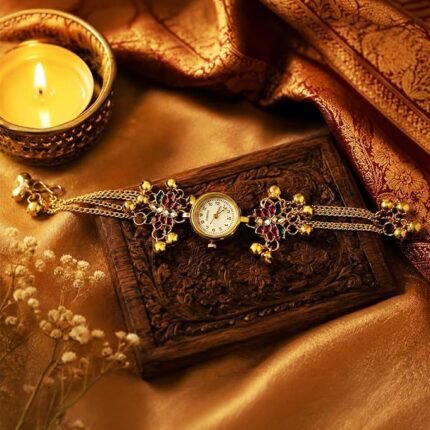 Viral Kashmiri Ghungroo Bracelet Watch for Women & Girls | Traditional Gold Plated Ethnic Jewelry Watch | Bridal Multi Chain Fancy Watch (Copy)